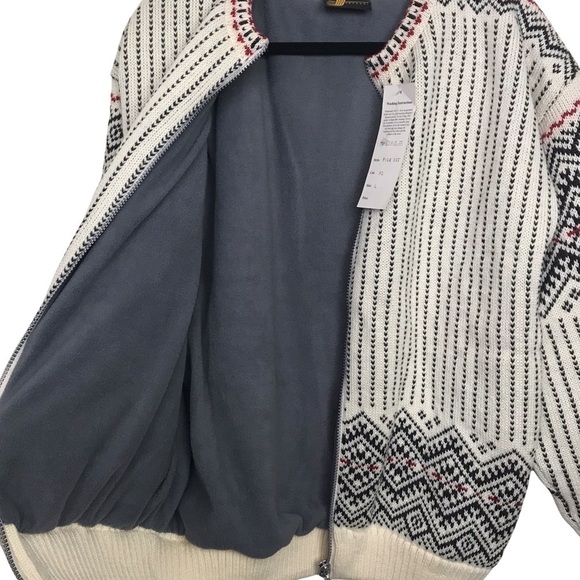 Levandi Ivory Wool Zip Fair Isle Cardigan Sweater Jacket - Picture 3 of 10